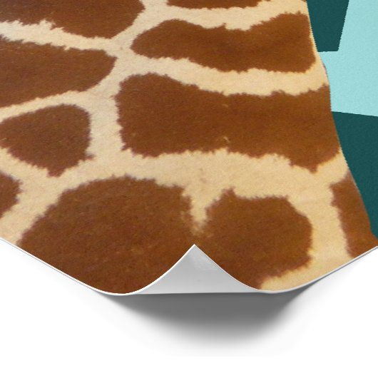 Funny Giraffe Print Teal Blue Wild Animal Patterns ポスター (角)