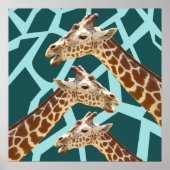 Funny Giraffe Print Teal Blue Wild Animal Patterns ポスター (正面)