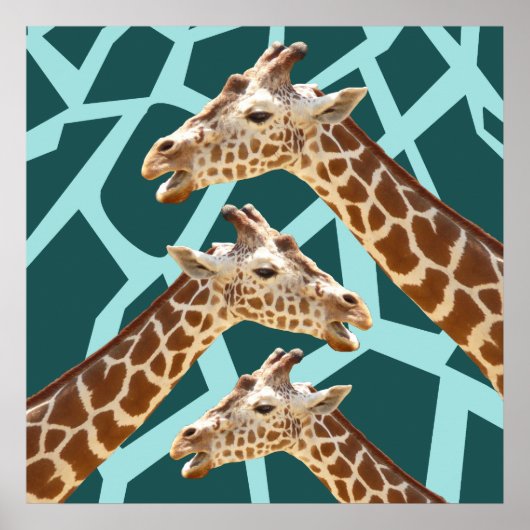 Funny Giraffe Print Teal Blue Wild Animal Patterns ポスター (正面)
