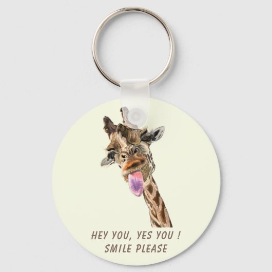 Funny Giraffe Tongue Out and Playful Wink - Smile  キーホルダー (正面)