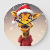 Funny giraffe wearing a Santa hat ラージ壁時計 (正面)