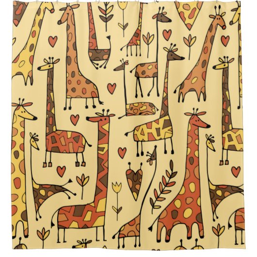Funny giraffes sketch, seamless pattern your desig シャワーカーテン (正面)