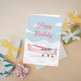 Funny Girl Pilot Birthday Pink Cessna Aviation カード