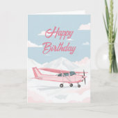 Funny Girl Pilot Birthday Pink Cessna Aviation カード (正面)