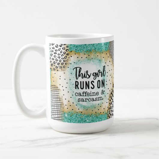 Funny Girl Runs on Caffeine Sarcasm Mug Gift Her コーヒーマグカップ (左)