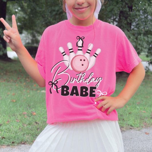 Funny Girls BOWling Birthday BABE Pink Bows Party Tシャツ