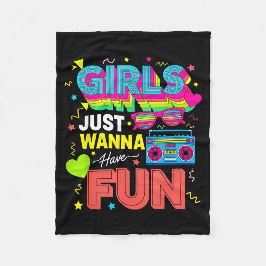 Funny Girls Just W Have Fun Awesome 70's 80's 90's フリースブランケット (正面)