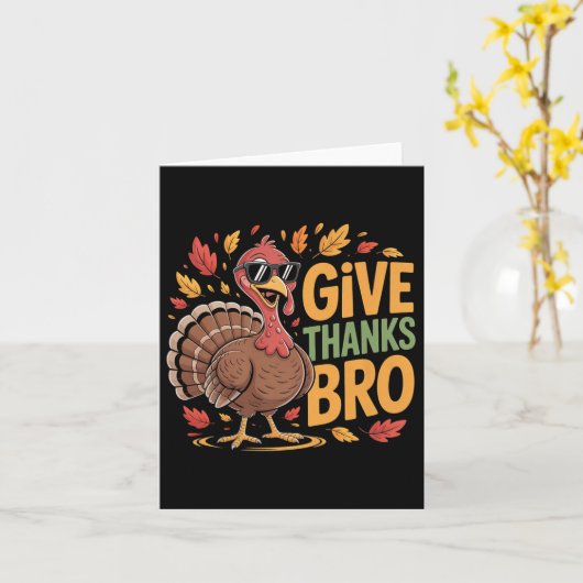 Funny Give Thanks Bro Turkey Thanksgiving Fall Aut カード (黄色い花)