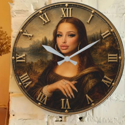Funny Glam Mona Lisa Modern Diva Renaissance Art ラージ壁時計