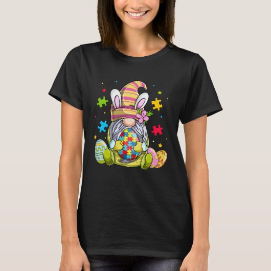 Funny Gnome Autism Awareness Happy Easter Day Bunn Tシャツ (正面)