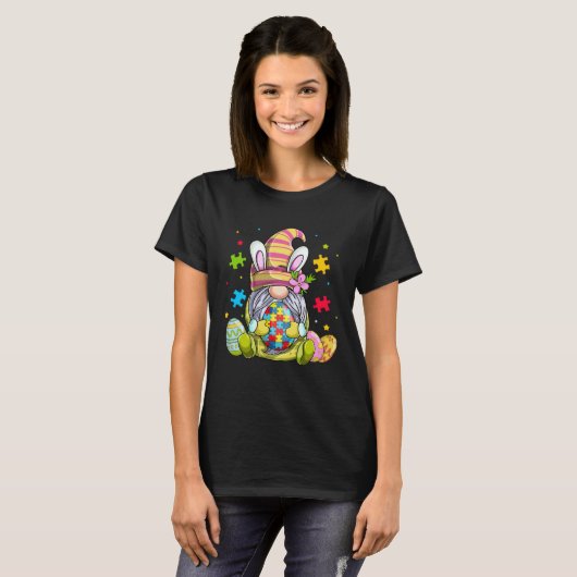 Funny Gnome Autism Awareness Happy Easter Day Bunn Tシャツ (正面フル)