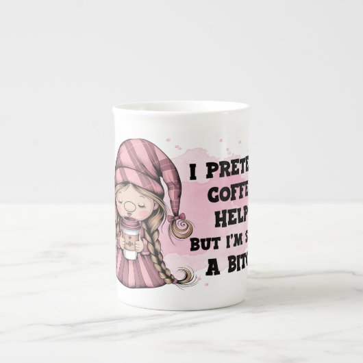 Funny Gnome Coffee Mug – Sarcastic Quote Gift for  ボーンチャイナマグカップ (正面)