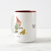Funny Gnome, Gold Coins, Calligraphy & Monogram ツートーンマグカップ (正面左)