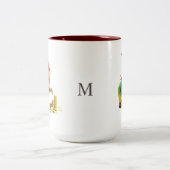 Funny Gnome, Gold Coins, Calligraphy & Monogram ツートーンマグカップ (中央)