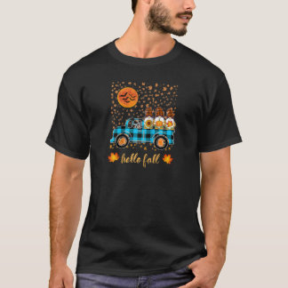 Funny Gnomes Holding Pumpkins Riding Truck Autumn  Tシャツ