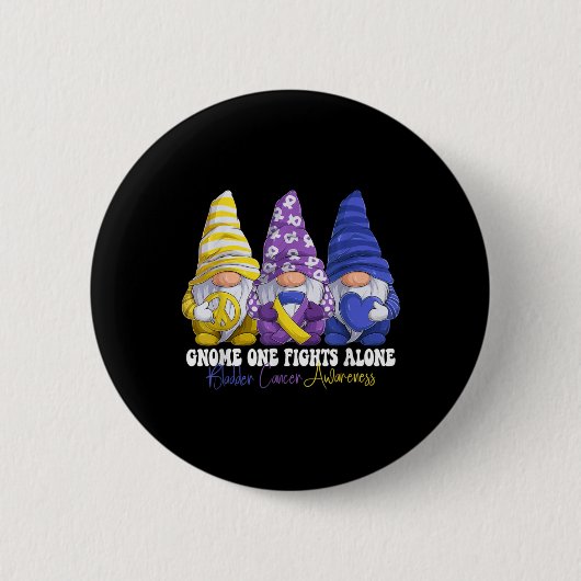 Funny Gnomies Bladder Cancer Awareness Month Purpl 缶バッジ (正面)