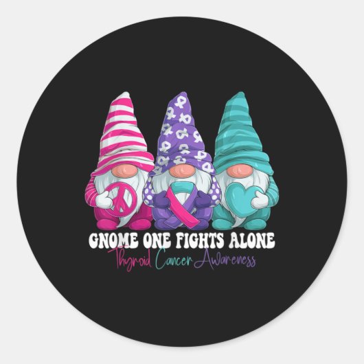 Funny Gnomies Thyroid Cancer Awareness Month Ribbo ラウンドシール (正面)
