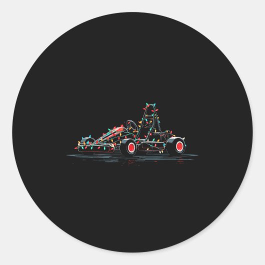 Funny Go Kart Christmas Graphics Lights Lover Kart ラウンドシール (正面)