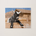 Funny Goat ジグソーパズル<br><div class="desc">This funny goat puzzle features a humorous photo of a baby goat kid on a farm. Add your own custom message to make this design your own! Photography created by award-winning photographer Maria Jeffs.</div>