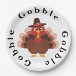 Funny Gobble Thanksgiving Cute Minimalistic Turkey ペーパープレート