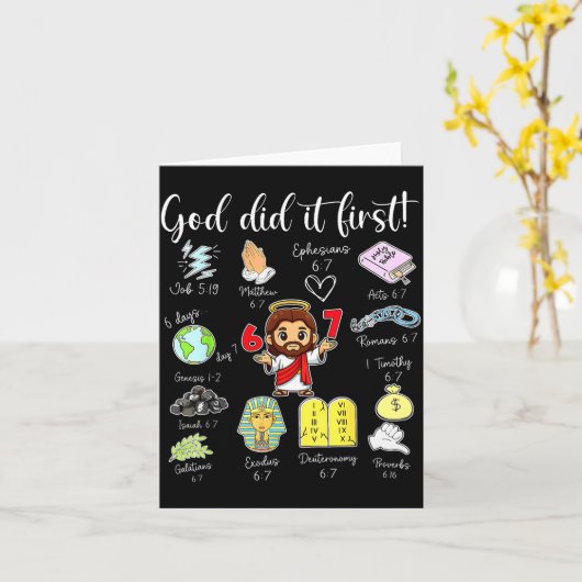Funny God Did It First 67 Meme Jesus Christian Bib カード (黄色い花)