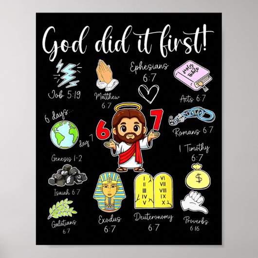 Funny God Did It First 67 Meme Jesus Christian Bib ポスター (正面)