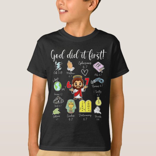 Funny God Did It First 67 Meme Jesus Christian Bib Tシャツ (正面)