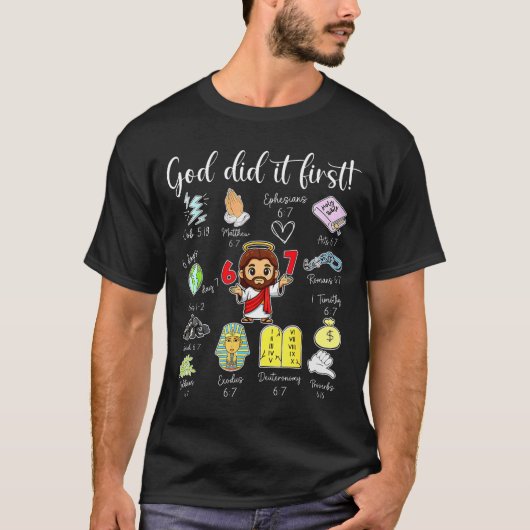 Funny God Did It First 67 Meme Jesus Christian Bib Tシャツ (正面)