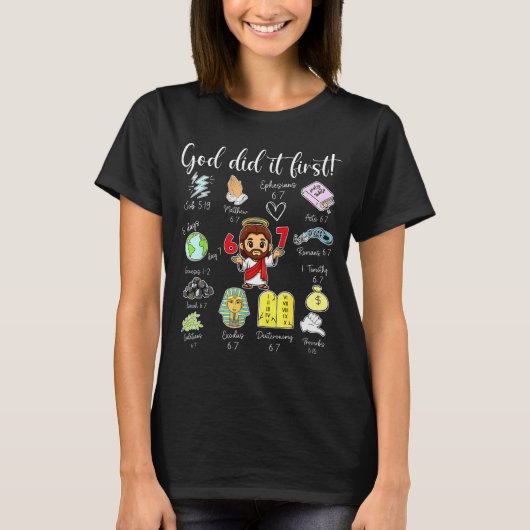 Funny God Did It First 67 Meme Jesus Christian Bib Tシャツ (正面)