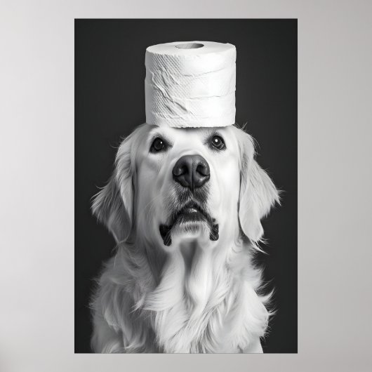 Funny Golden Retriever Bathroom Print, Toilet ポスター (正面)