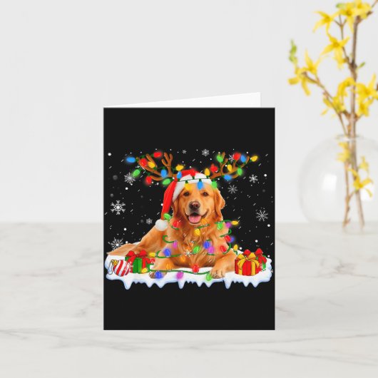 Funny Golden Retriever Christmas Santa Hat Reindee カード (黄色い花)