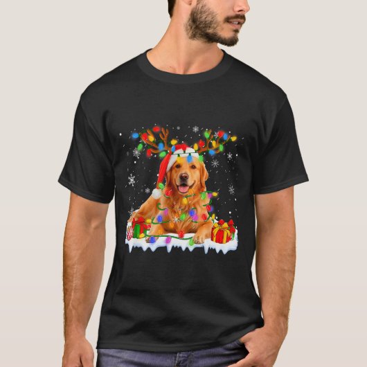 Funny Golden Retriever Christmas Santa Hat Reindee Tシャツ (正面)