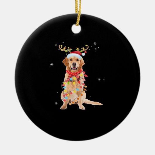 Funny Golden Retriever Christmas Tree Santa Reinde セラミックオーナメント (正面)