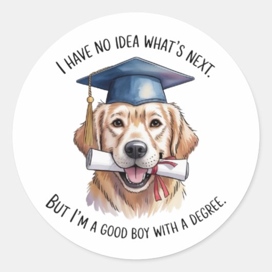 Funny Golden Retriever Graduation Sticker - Good B ラウンドシール (正面)