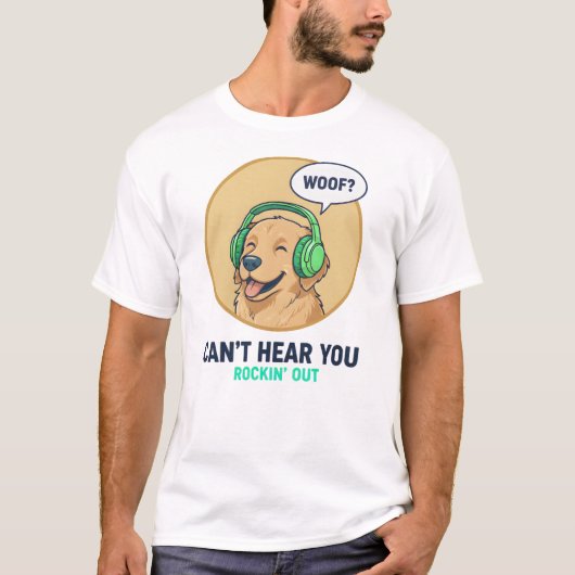 Funny Golden Retriever With Headphones  Tシャツ (正面)