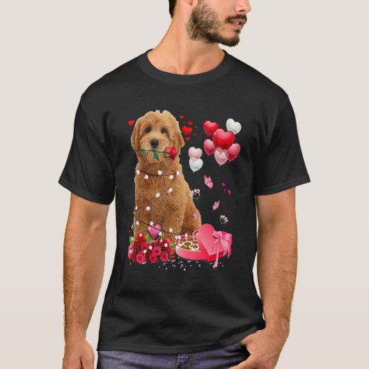 Funny Goldendoodle Rose Heart Happy Valentine Day  Tシャツ (正面)