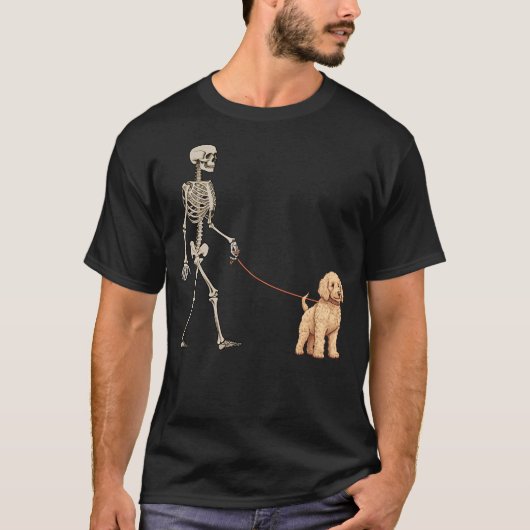 Funny Goldendoodle Skeleton Dog Walking Halloween  Tシャツ (正面)