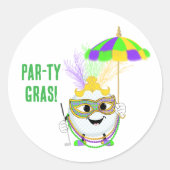 Funny Golf Ball Celebrating Mardi Gras ラウンドシール (正面)