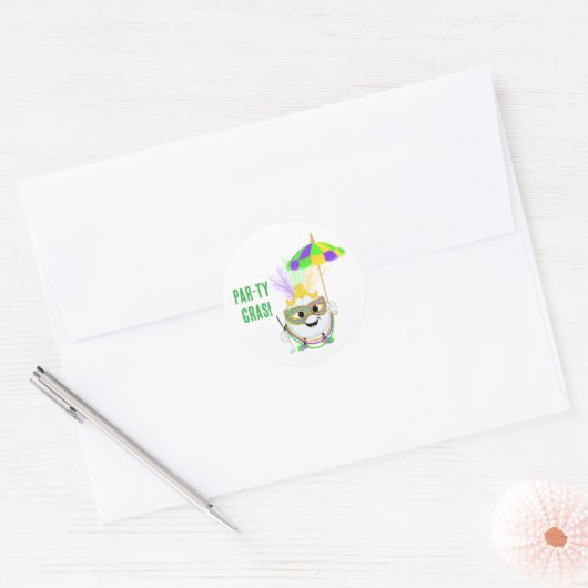 Funny Golf Ball Celebrating Mardi Gras ラウンドシール (封筒)