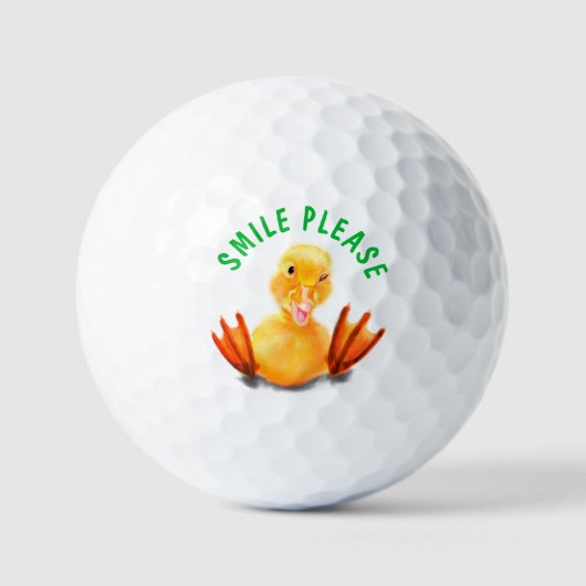 Funny Golf Balls Playful Duck - Smlie Please ゴルフボール (正面)