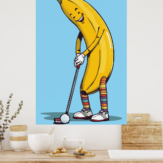 Funny Golf Banana Character Swinging Club  ポスター