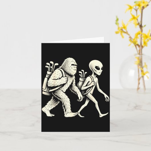 Funny Golf Bigfoot Sasquatch Alien Ufo Golfer  カード (黄色い花)