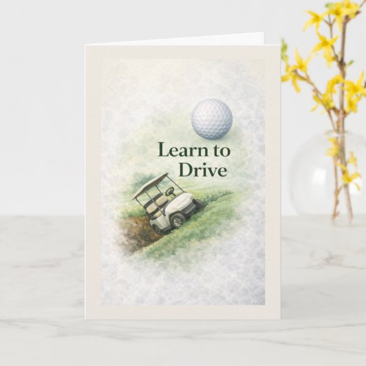 Funny Golf Birthday Card | Learn to Drive Humor カード (黄色い花)