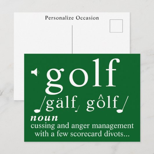Funny Golf Definition Tee Anger Management Humor   シーズンポストカード (正面/裏面)
