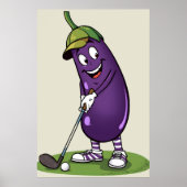 Funny Golf Eggplant Character: Cartoon Golfer Vege ポスター (正面)