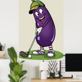 Funny Golf Eggplant Character: Cartoon Golfer Vege ポスター (ホームオフィス)