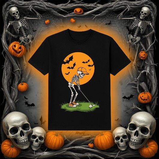 Funny Golf Skeleton | Halloween Full Moon Bats Tシャツ