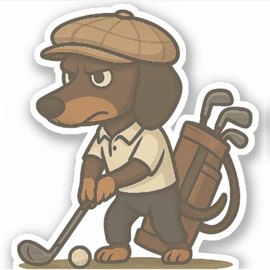 Funny Golfer Gift � Dachshund on the Tee シール (正面)