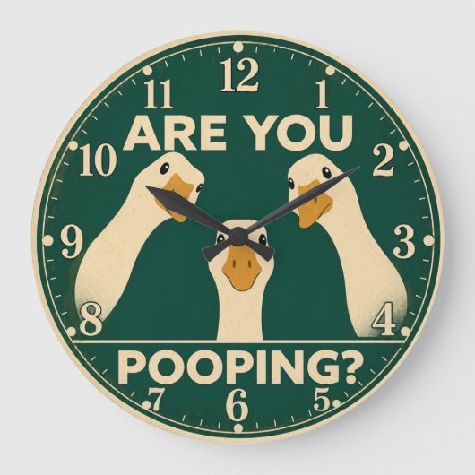 Funny Goose Bathroom Are You Pooping  ラージ壁時計 (正面)