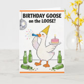 Funny Goose Card Silly Goose on the Loose Birthday カード (黄色い花)